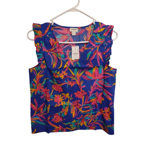 J. Crew Tops - J. Crew Factory Tropical Print Ruffle Blouse SP Boxy Lightweight Vacation Casual